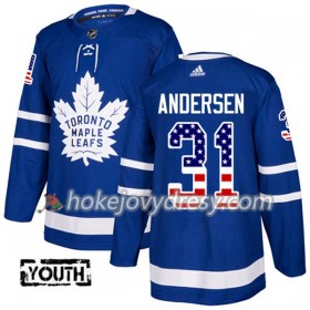 Dětské Hokejový Dres Toronto Maple Leafs Frederik Andersen 31 2017-2018 USA Flag Fashion Modrá Adidas Authentic